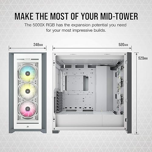Corsair iCUE 5000X RGB Tempered Glass Mid-Tower ATX PC Smart Case - White White Smart Case