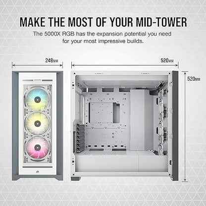 Corsair iCUE 5000X RGB Tempered Glass Mid-Tower ATX PC Smart Case - White White Smart Case