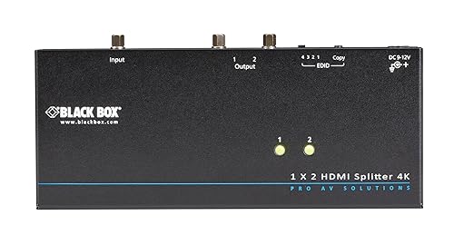 Black Box 4K HDMI Splitter - 1 x 2 - 3840 × 2160 - 1 x HDMI In - 2 x HDMI Out - TAA Compliant