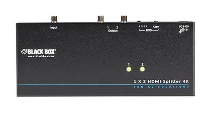 Black Box 4K HDMI Splitter - 1 x 2 - 3840 × 2160 - 1 x HDMI In - 2 x HDMI Out - TAA Compliant