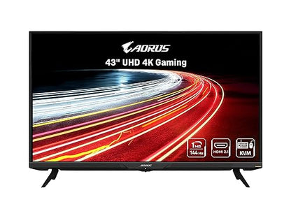 AORUS FV43U 43 144Hz 2160p HBR3, NVIDIA G-SYNC Compatible, Exclusive Built-in ANC, 3840x2160 Display, 1ms Response Time, HDR, 96% DCI-P3, 1 DisplayPort 1.4, 2 HDMI 2.1, 2 USB 3.0, 1 USB C