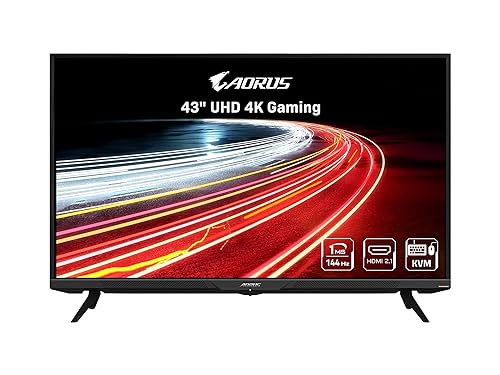 AORUS FV43U 43 144Hz 2160p HBR3, NVIDIA G-SYNC Compatible, Exclusive Built-in ANC, 3840x2160 Display, 1ms Response Time, HDR, 96% DCI-P3, 1 DisplayPort 1.4, 2 HDMI 2.1, 2 USB 3.0, 1 USB C