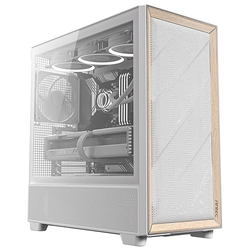 Antec Flux White, 5 x PWM Fans Included, Up to 9 Fans Simultaneously, Type-C, Iron Mesh Panels & Wood Frame, 420mm Radiator Support, Back Connect Motherboards Support, Mid-Tower E-ATX PC Case