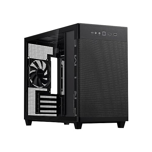 ASUS Prime AP201 Black MicroATX Tempered Glass Edition Supports Graphics Cards up to 338mm, 360mm Coolers, & Standard ATX PSUs, Tool-Free Side Panels, Tempered Glass Side & Front Panel USB Type-C