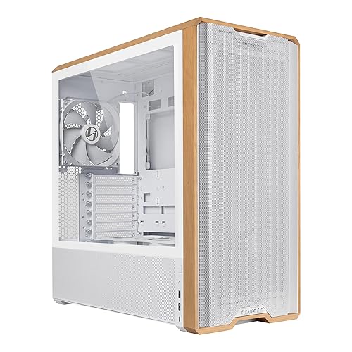 Lian Li LANCOOL 217 Genuine Walnut Wood Computer Case, Mid-Tower ATX PC Case with 5 Pre-Installed PWM Fans 2x170mm, 2x120mm & 1x140mm, Flexible PSU & Cable Installation - White (LAN217W)