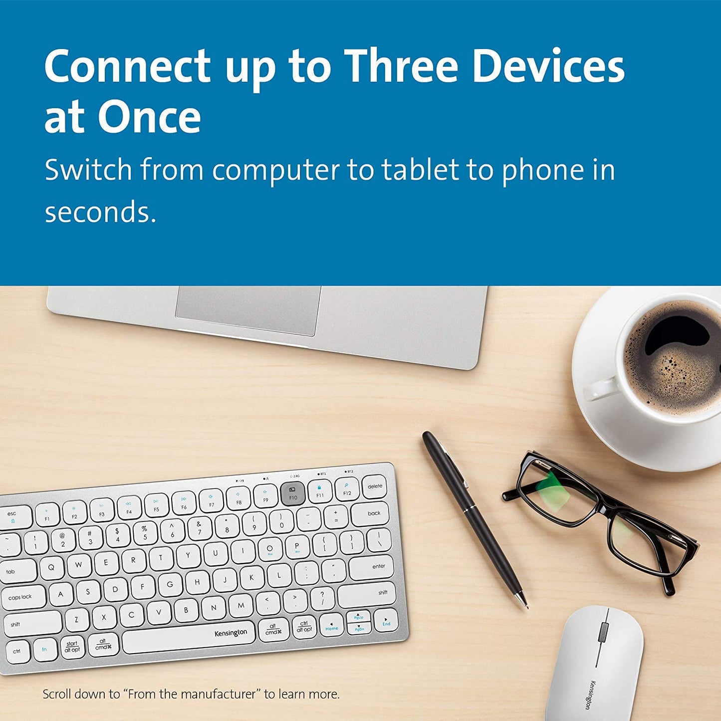 Kensington Multi-Device Dual Wireless Compact Keyboard - Silver (K75504US) Compact Wireless Silver