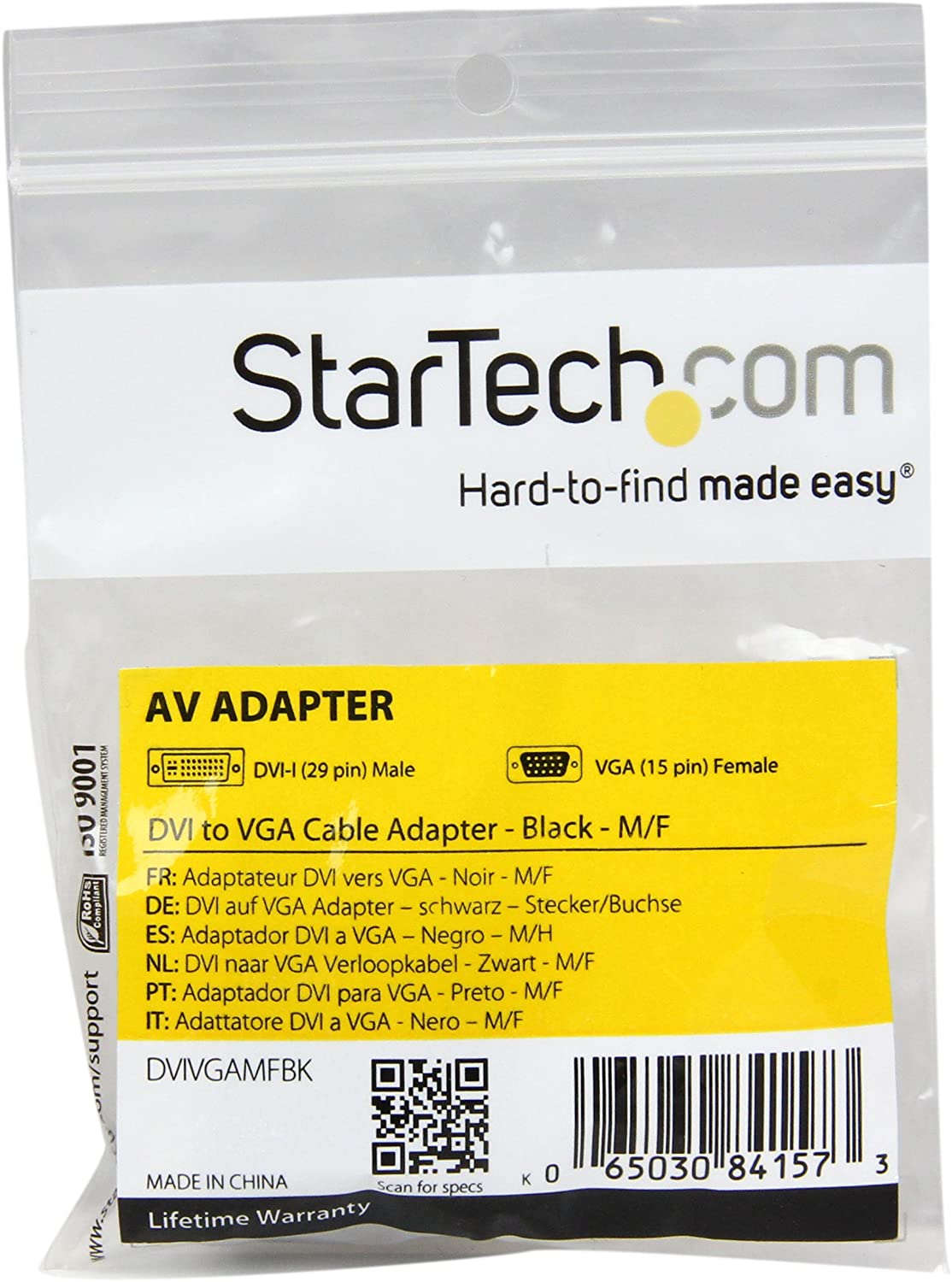 StarTech.com DVI to VGA Cable Adapter - Black - M/F - DVI-I to VGA Converter Adapter (DVIVGAMFBK) Black DVI Male to VGA Female