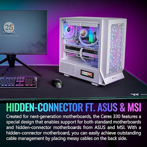 Thermaltake Ceres 330 TG ARGB Snow Mid Tower E-ATX Case Supports Hidden-Connector Motherboard; Preinstalled 2 x CT140 ARGB Fans; Rotational PCIe Slots; CA-1Y2-00M6WN-01; 3 Year Warranty
