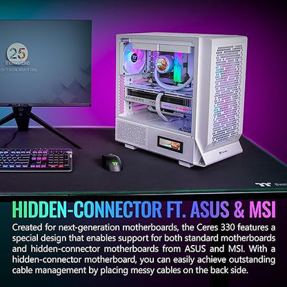 Thermaltake Ceres 330 TG ARGB Snow Mid Tower E-ATX Case Supports Hidden-Connector Motherboard; Preinstalled 2 x CT140 ARGB Fans; Rotational PCIe Slots; CA-1Y2-00M6WN-01; 3 Year Warranty