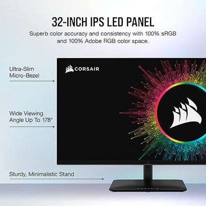 Corsair XENEON 32UHD144-A Gaming Monitor - 32-Inch, IPS UHD (3840 x 2160), AMD FreeSync Premium Adaptive Sync, 144Hz Refresh Rate, 1ms, DisplayHDR600, HDMI 2.1, DisplayPort 1.4, USB-C 3.1 - Black