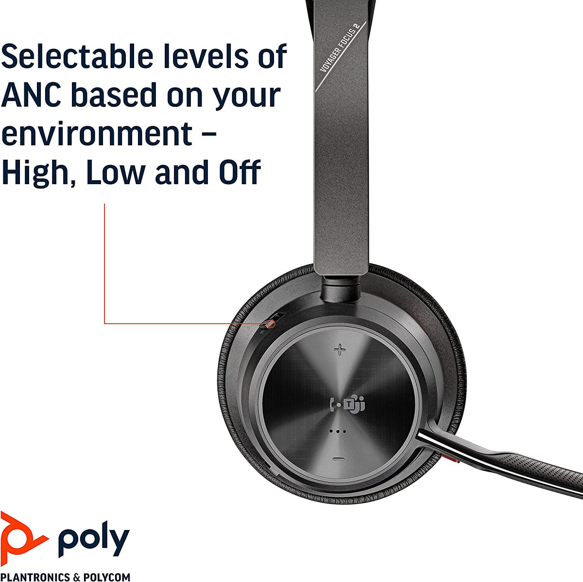 Poly - Voyager Focus 2 UC USB-C Headset with Stand (Plantronics) - Bluetooth Stereo Headset with Boom Mic - USB-C PC/Mac Compatible - Active Noise Canceling - Works with Teams (Certified), Zoom &amp; more Headset + Charge Stand, Teams Version