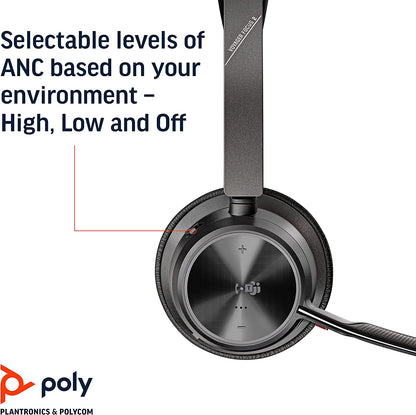 Poly - Voyager Focus 2 UC USB-C Headset with Stand (Plantronics) - Bluetooth Stereo Headset with Boom Mic - USB-C PC/Mac Compatible - Active Noise Canceling - Works with Teams (Certified), Zoom &amp; more Headset + Charge Stand, Teams Version