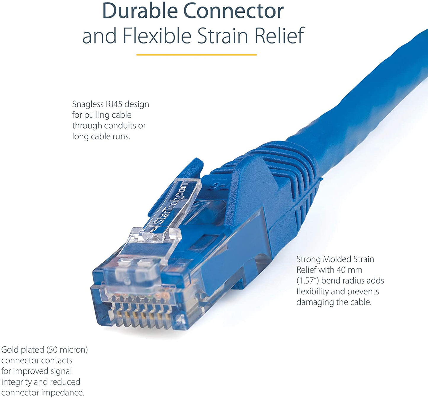StarTech.com 75ft CAT6 Ethernet Cable - Blue CAT 6 Gigabit Ethernet Wire -650MHz 100W PoE RJ45 UTP Network/Patch Cord Snagless w/Strain Relief Fluke Tested/Wiring is UL Certified/TIA (N6PATCH75BL) Blue 75 ft / 22.8 m 1 Pack