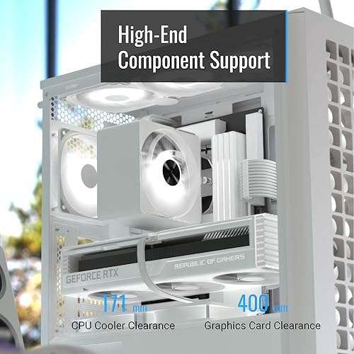 AeroCool D502A Mid Tower Case, Mesh Front Panel, 360mm Radiator Support, 11 Fan Slots, 400mm GPU, ATX/m-ATX/Mini-ITX, Magnetic Dust Filters, SPCC Steel Construction, Trendy PC Build, White White Mesh Front