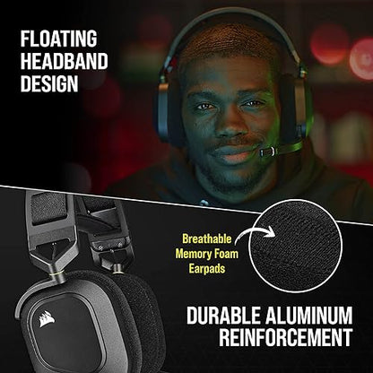 Corsair HS80 RGB Wireless Premium Gaming Headset with Dolby Atmos Audio (Low-Latency, Omni-Directional Microphone, 60ft Range, Up to 20 Hours Battery Life, PS5/PS4 Wireless Compatibility) Black Wireless Black