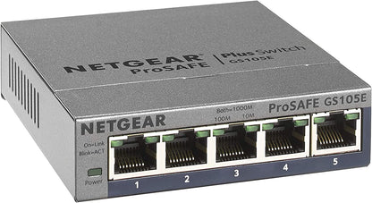NETGEAR 5-Port Gigabit Ethernet Plus Switch (GS105Ev2) - Managed, Desktop or Wall Mount, and Limited Lifetime Protection Plus 5 port