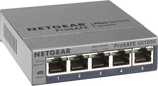 NETGEAR 5-Port Gigabit Ethernet Plus Switch (GS105Ev2) - Managed, Desktop or Wall Mount, and Limited Lifetime Protection Plus 5 port