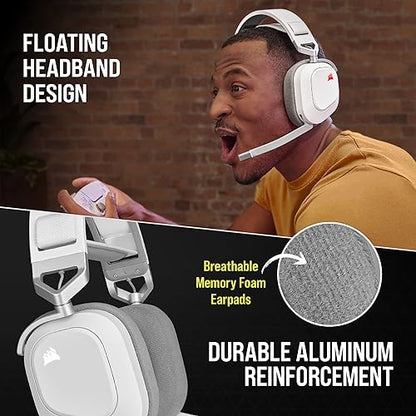 Corsair HS80 RGB Wireless Premium Gaming Headset with Dolby Atmos Audio (Low-Latency, Omni-Directional Microphone, 60ft Range, Up to 20 Hours Battery Life, PS5/PS4 Wireless Compatibility) White Wireless White