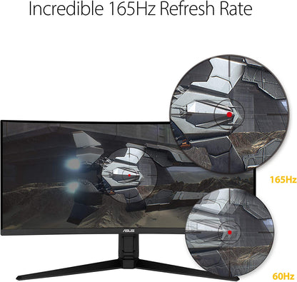 ASUS TUF Gaming VG34VQL1B 34” Curved HDR Monitor, WQHD (3440x1440), 165Hz, 1ms, Extreme Low Motion Blur, FreeSync Premium, Eye Care, DisplayPort HDMI USB, Height Adjustable, DisplayHDR 400, Black