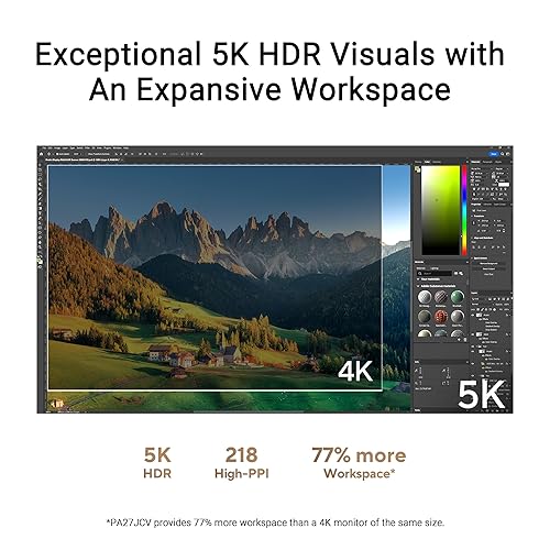 ASUS ProArt Display 27” 5K HDR Professional Monitor (PA27JCV) - 5K (5120 x 2880), IPS, 99% DCI-P3, 100% sRGB, ?E < 2, USB-C PD 96W, Calman Verified, Color Accurate, Auto KVM, LuxPixel, 3 yr Warranty