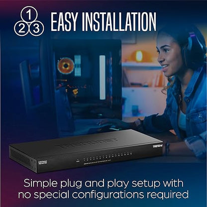 TRENDnet 16-Port Unmanaged 2.5G Desktop Network Ethernet Switch, TEG-S3160, 16 x 2.5Gb RJ-45 Ports, 80Gbps Switching Capacity, NDAA TAA Compliant, Black 16-Port 2.5G