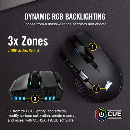 Corsair Ironclaw Wireless RGB - FPS and MOBA Gaming Mouse - 18,000 DPI Optical Sensor - Sub-1 ms SLIPSTREAM Wireless Wireless Mouse
