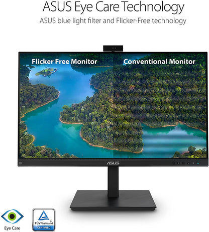 ASUS 27” 1080P Video Conference Monitor (BE279QSK) - Full HD, IPS, Built-in Adjustable 2MP Webcam, Mic Array, Speakers, Eye Care, Wall Mountable, Frameless, HDMI, DisplayPort, VGA, Height Adjustable 27" IPS w/Webcam &amp; DisplayPort