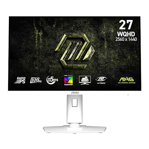 MSI MAG 274QRFW X32 27-inch 2560 x 1440 (QHD) Gaming Monitor, 320Hz, Adaptive-Synch, HDR Ready, HDMI, VGA Port,VESA Mountable, Tilt, 4-Side Slim Bezel, 0.5ms, White