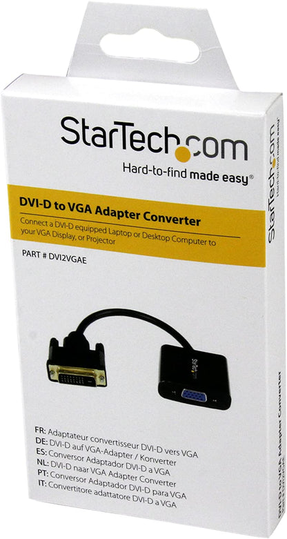 StarTech.com DVI-D to VGA Active Adapter Converter Cable - 1080p - DVI to VGA Converter Box (DVI2VGAE), Black