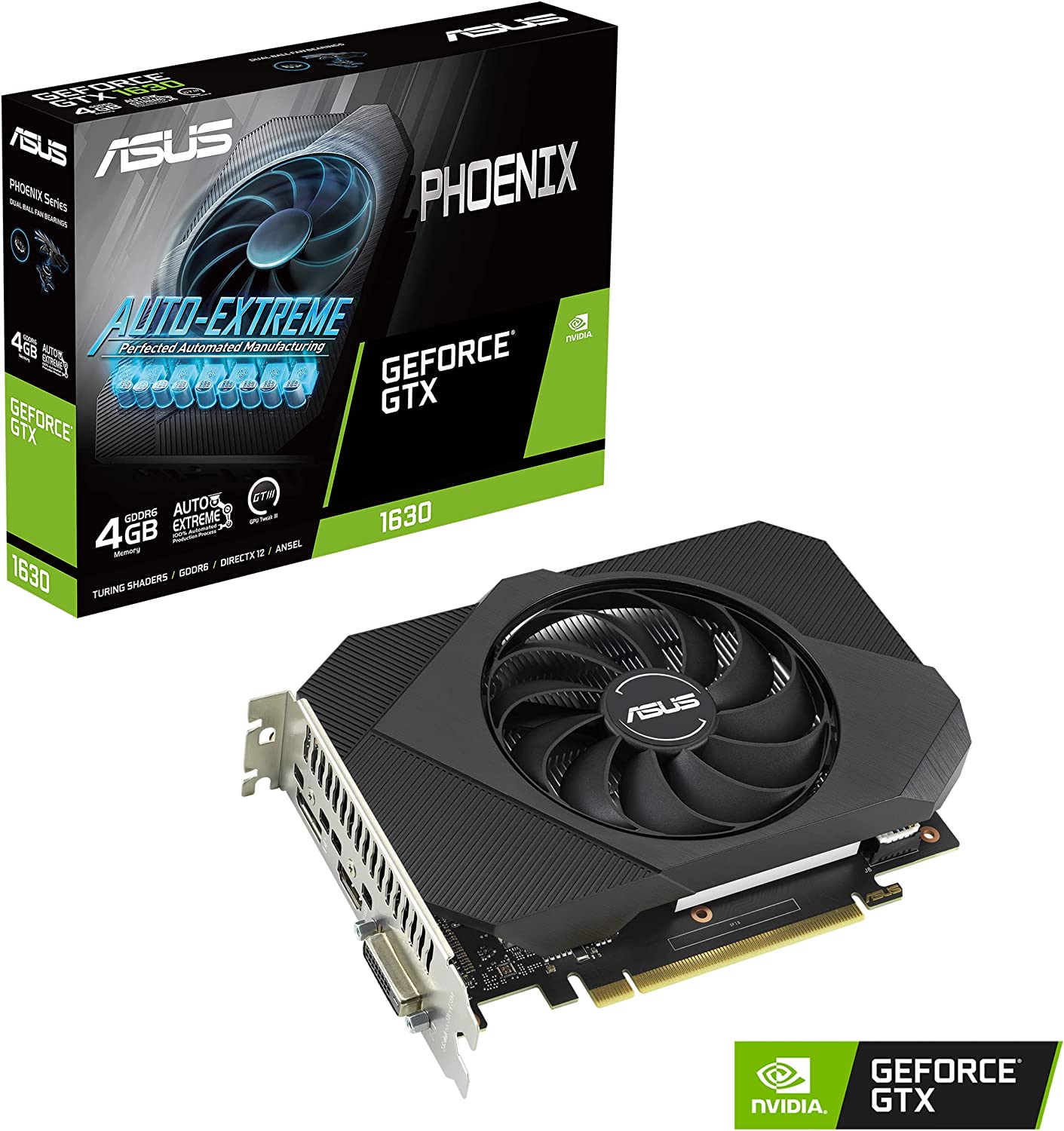 ASUS Phoenix NVIDIA GeForce GTX 1630 Gaming Graphics Card (PCIe 3.0, 4GB GDDR6 Memory, HDMI 2.0, DisplayPort 1.4a, DVI-D, Axial-tech Fan Design, Dual Ball Fan Bearings, Auto-Extreme)
