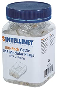Intellinet network solutions Intellinet Cat5e RJ45 Connector Ends Set (100 pcs) - with 2 Prong Terminals for Stranded Wire &amp; Gold Plated Contacts - for UTP Ethernet Cable Wire Applications – Lifetime Mfg Warranty - 790055