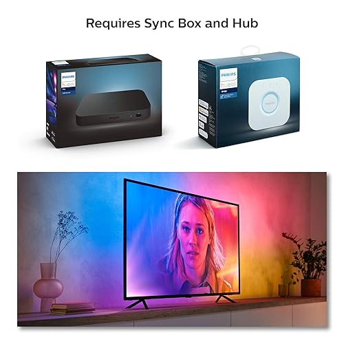 Philips Hue White & Color Ambiance Lightstrip 55" TV, LED Strip Lights, Colour Changing, Bluetooth & Zigbee Compatible, Voice Activated with Alexa, Music Sync,Black ,55-Inch 55-Inch 55 in