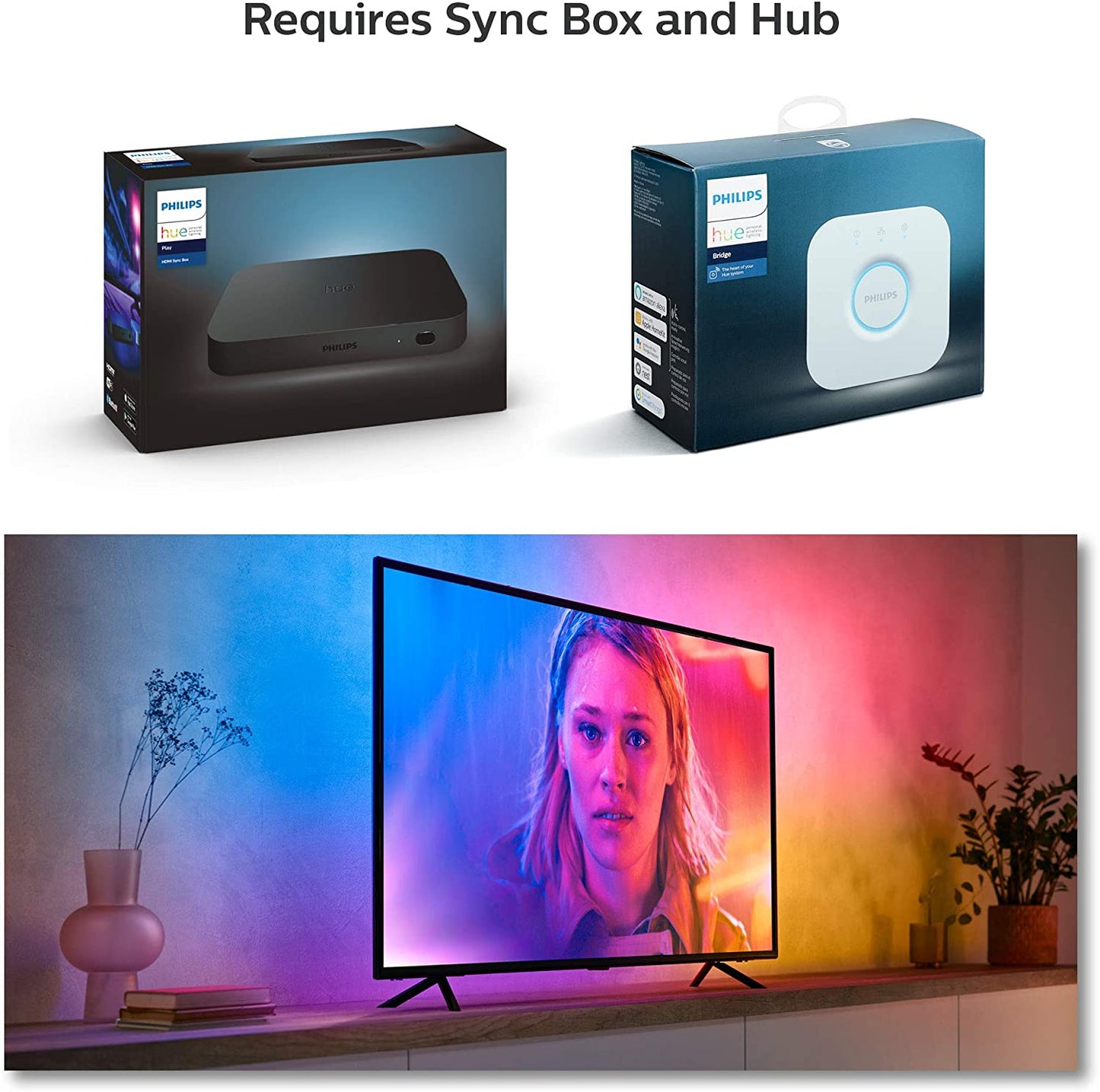 Philips Hue Gradient LightStrip 75" (Sync with TV, Music and Gaming), Hue Hub &amp; Hue Sync Box Required 75-Inch TV Lightstrip Only