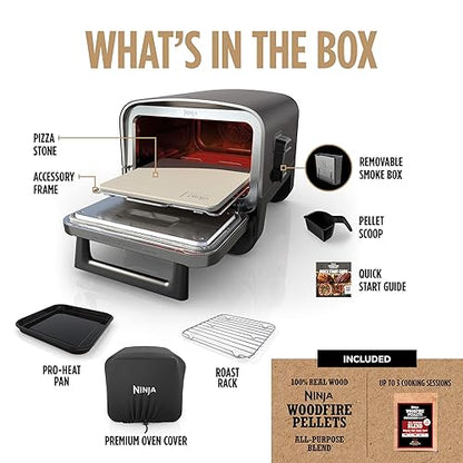 Ninja Woodfire 8-in-1 Outdoor Oven, Pizza Oven, 700°F High Heat Roaster, BBQ Smoker, Ninja Woodfire Technology, Weather Resistant, Portable, Electric, Grey, OO101LWC (Canadian Version) Grey 21.5 in L x 18 in W x 15.1 in H