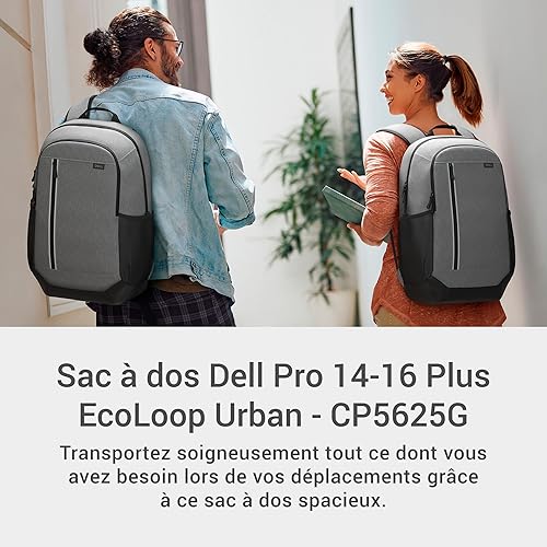 Dell Pro 14-16 Plus EcoLoop Urban Backpack - CP5625G - 27 liters, 16" Laptop Maximum, 2 x Side Pockets, 300D rPET Polyester Woven Fabric, Water Resistant, 52% Recycled Content