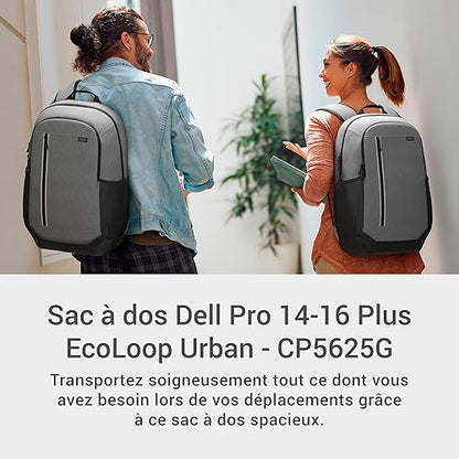 Dell Pro 14-16 Plus EcoLoop Urban Backpack - CP5625G - 27 liters, 16" Laptop Maximum, 2 x Side Pockets, 300D rPET Polyester Woven Fabric, Water Resistant, 52% Recycled Content