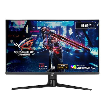 ASUS ROG Strix 32” 1440P Gaming Monitor (XG32AQ) - QHD (2560 x 1440), Fast IPS, 175Hz (OC), 1ms, G-SYNC Compatible, Variable Overdrive, Eye Care, DisplayHDR 600, DisplayPort, HDMI, USB, 96% DCI-P3