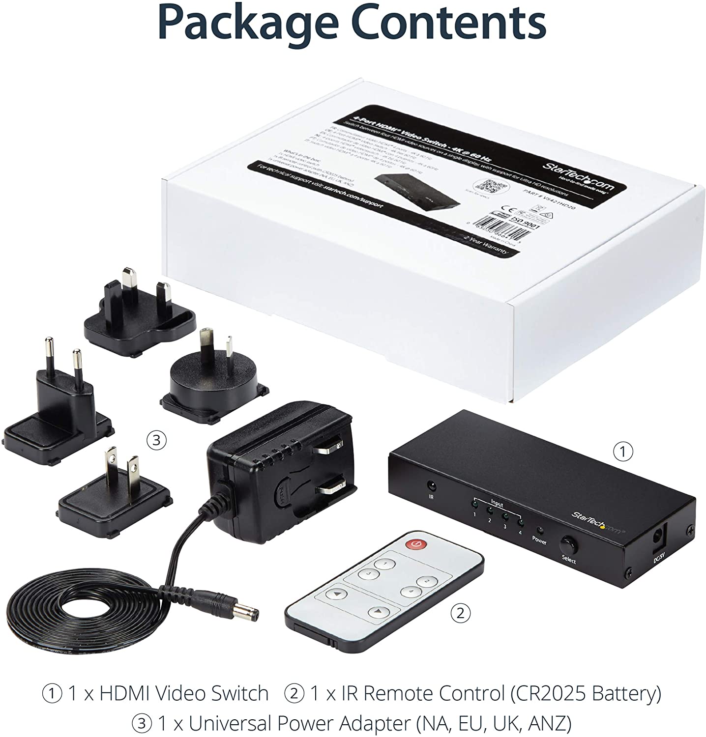 StarTech.com HDMI 2.0 Switch - 4 Port - 4K 60Hz - HDMI Automatic Video Switch Box - Multi Port Hub w/ 1 In 4 Out Functionality (VS421HD20)