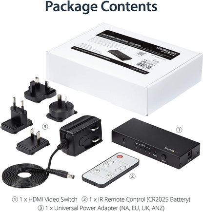StarTech.com HDMI 2.0 Switch - 4 Port - 4K 60Hz - HDMI Automatic Video Switch Box - Multi Port Hub w/ 1 In 4 Out Functionality (VS421HD20)