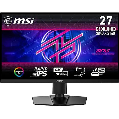 MSI MPG274URF QD 27-inch 3840 x 2160 (UHD) Computer Monitor, 160Hz, Adaptive-Synch, HDMI, DisplayPort, VESA Mountable, Tilt, Height Adjustable, Speaker, 0.5ms, Black
