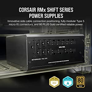 Corsair RM1200x Shift Fully Modular ATX Power Supply - Modular Side Interface - ATX 3.0 &amp; PCIe 5.0 Compliant - Zero RPM Fan Mode - 105°C-Rated Capacitors - 80 Plus Gold Efficiency - Black RMx Shift (ATX 3.0 &amp; PCIe 5.0) 1200W