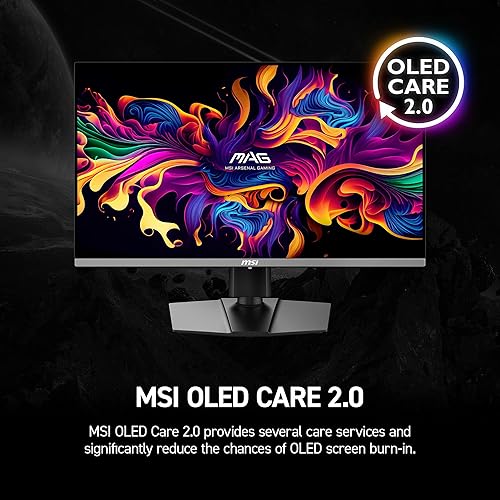 MSI MAG 272QP QD-OLED X50 27-inch 2560 x 1440 (QHD) Gaming Monitor, 500Hz, Adaptive-Synch, HDR Ready, HDMI, VGA Port,VESA Mountable, Tilt, 4-Side Slim Bezel, 0.03ms, White