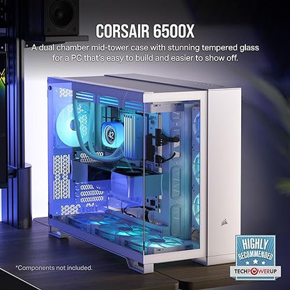 CORSAIR 6500X Mid-Tower ATX Dual Chamber PC Case – Panoramic Tempered Glass – Reverse Connection Motherboard Compatible – No Fans Included – White Tempered Glass 6500X White
