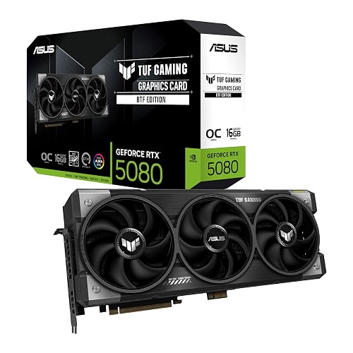 ASUS TUF Gaming GeForceRTX ™ 508016GB GDDR7BTF OC EditionGamingGraphics Card(PCIe®5.0,HDMI®/DP2.1,3.6-Slot,Military-Grade Components, Detachable GC-HPWR Adapter) TUF Gaming RTX5080|OC|BTF