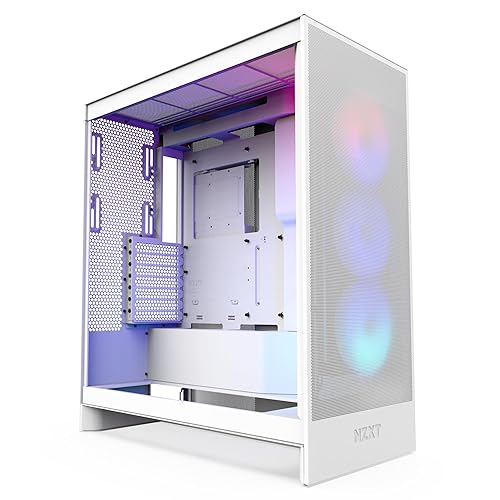 NZXT H7 Flow RGB | Mid-Tower ATX Airflow Case with RGB Fans | Supports Bottom Fans for Direct GPU Cooling | Includes 360mm RGB Single-Frame Fan Unit | Cable Management | White H7 Flow RGB 2024 White