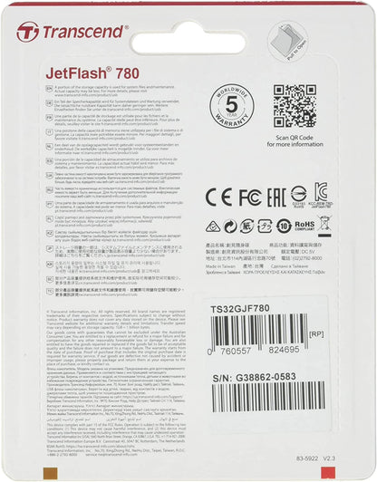 Transcend 32GB JetFlash 780 USB 3.0 Flash Drive (TS32GJF780), Black 32 GB