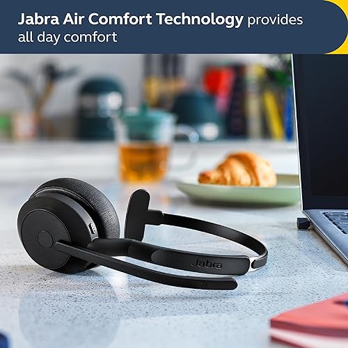 Jabra Evolve2 55 Mono Wireless Headset with Charging Stand - Jabra AirComfort Technology, Noise-Cancelling Mics & Active Noise Cancellation - Works with UC Platforms such as Zoom & Google Meet - Black Mono w/Charging Stand Link380a UC