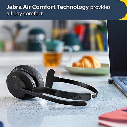 Jabra Evolve2 55 Mono Wireless Headset - Features Jabra AirComfort Technology, Noise-Cancelling Mics & Active Noise Cancellation - Works with UC Platforms Such as Zoom & Google Meet - Black Mono Link380a UC