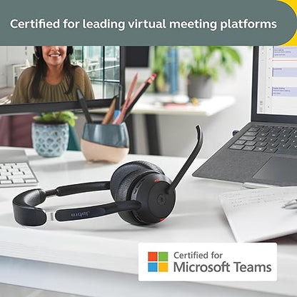 Jabra Evolve2 55 Stereo Wireless Headset - Features Jabra AirComfort Technology, Noise-Cancelling Mics & Active Noise Cancellation - MS Teams Certified, Works with Other Platforms - Black Link380c MS Teams