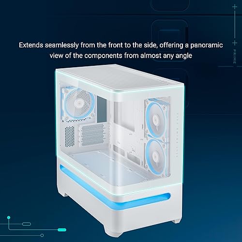 ASUS Prime AP202 ARGB White mATX case with Fully Tempered Curved Glass, Supports Graphics Cards up to 420mm Long, 360mm Long radiators, Easy-Detach Rail, Patented Slot Vent, Built-in Three ARGB Fans